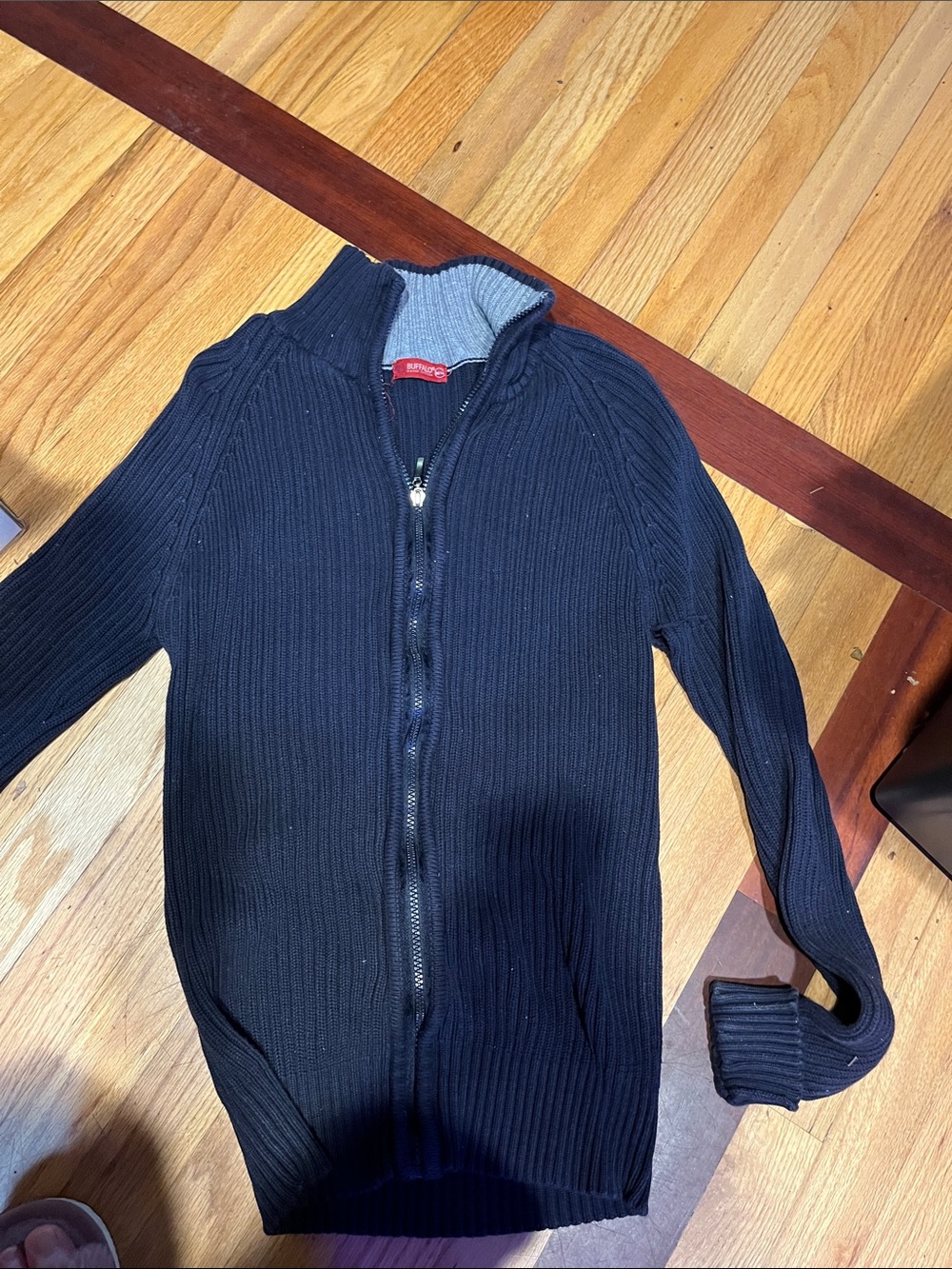 Men's Black Ribbed Full-Zip Sweater